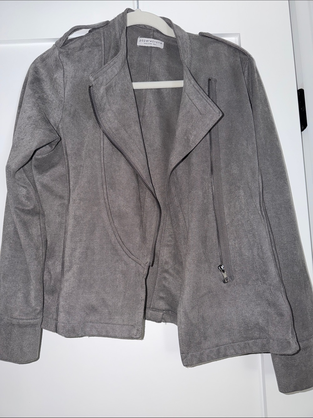 Paper Crane Gray Suede Asymmetrical Moto Jacket